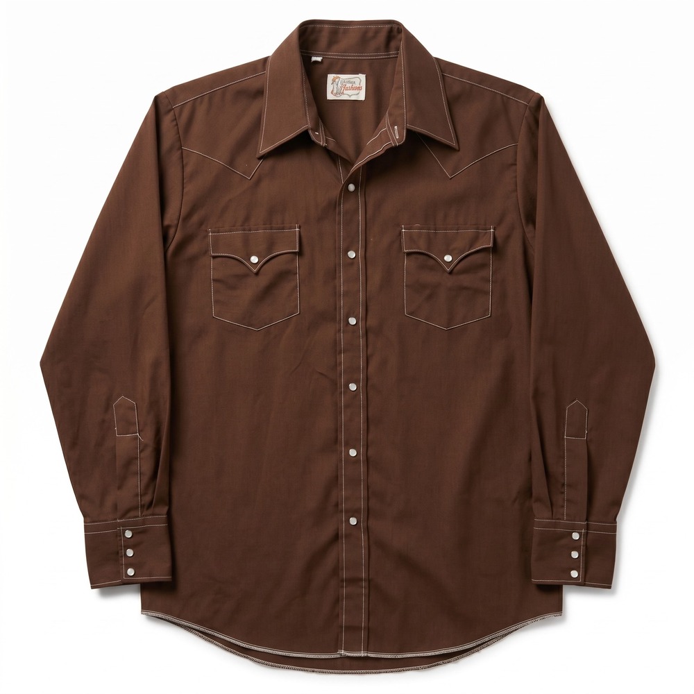 Western Fashions Pearl Snap Shirt Mens L Brown Vintage Contrast Stitch